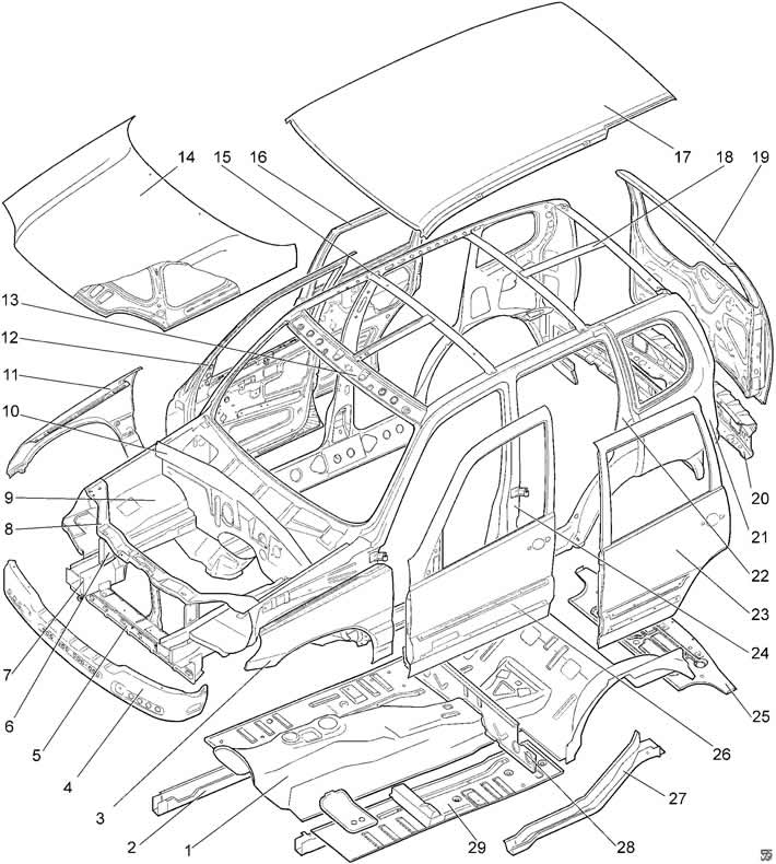 Уплотнители и навеска боковых дверей Chevrolet Niva 1,7. Каталог 2016г