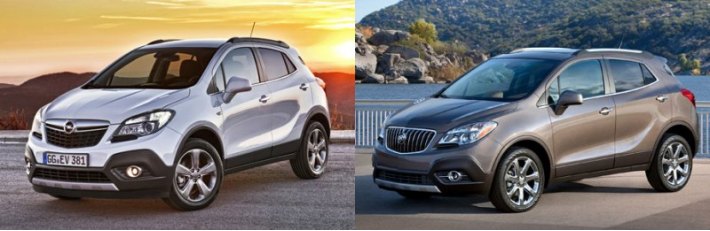 Кроссоверы Opel Mokka и Buick Encore визуально куда ближе друг к другу, чем к «собрату» Трекеру.