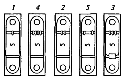 Рис. 1.2. Метки на крышках коренных подшипников: 1-5 - номера подшипников