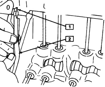 7.17. Установка уплотнений коллектора и блока: 1 - область, куда нужно наносить герметик, 2 -…