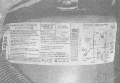 1.6. Информационная табличка о системах снижения токсичности (VECI) находится на стойке в моторном…