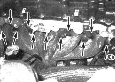 5.6. Расположение болтов выпускного коллектора (некоторые крепежи невидимы сданного ракурса)