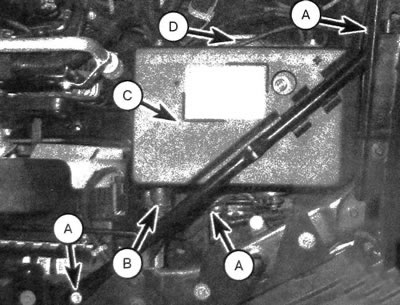 3.7. Перед снятием аккумулятора выкрутите болты (А) и снимите несущий брус, а также отсоедините…