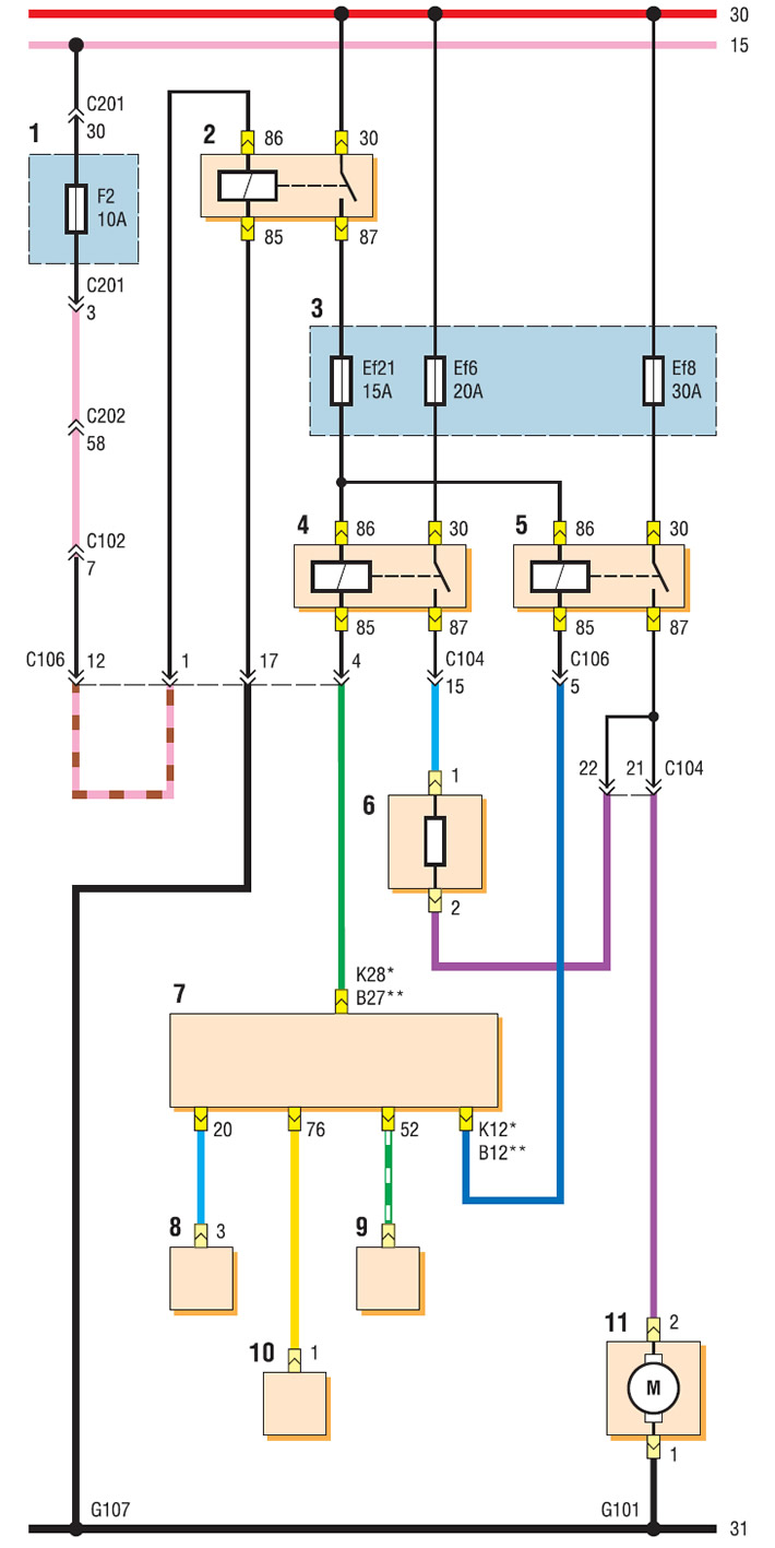 Схема включения вентилятора охлаждения шевроле ланос Scheme of switching on the fan of the engine cooling system (Chevrolet Lacetti 1