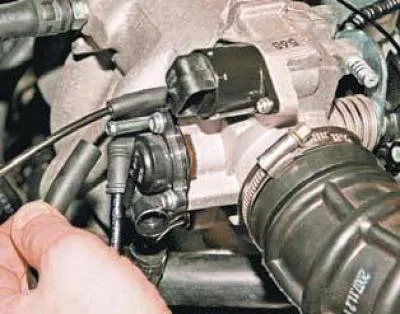 Válassza le a motor forgattyúházának szellőztető tömlőjét a szívócsatorna szerelvényéről.