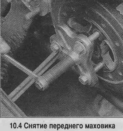 4. Отверните болт крепления переднего маховика и спрессуйте винтовым съемником передний маховик с…