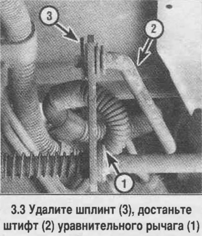 3. Расшплінтуйце і адлучыце цягу ад ураўняльнага рычага (глядзіце фатаграфію).