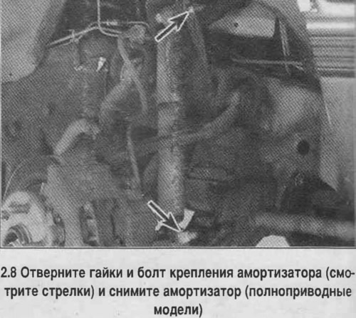 8. Отверните гайку нижнего крепления амортизатора снимите шайбу и отверните болт (смотрите…