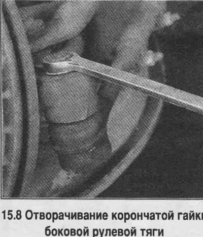 8. Расшплінтуйце і адпусціце (цалкам не адварочвайце) гайку шаравога пальца (глядзіце фатаграфію).
