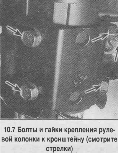7. Адкруціце ніты і гайкі мацавання рулявой калонкі да кранштэйна і апусціце рулявую калонку…