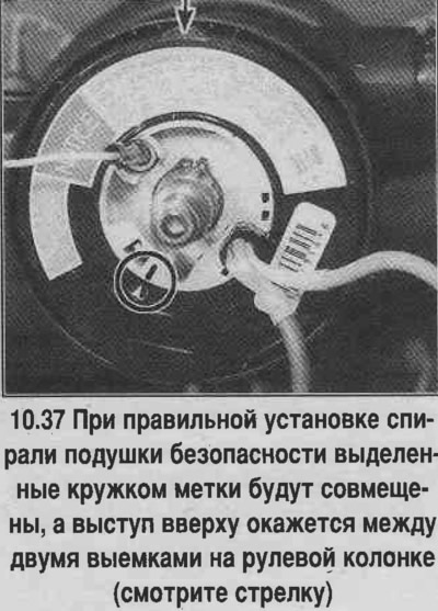 37. Усталюйце хвалістую шайбу і спіраль падушкі бяспекі (глядзіце фатаграфію). Абярыце слабіну…
