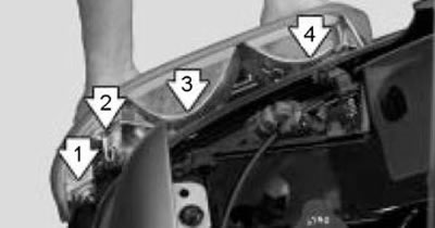 1 - első oldalsó lámpa, 2 - zár, 3 - első irányjelző, 4 - nappali menetlámpa
