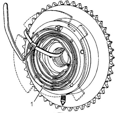 4. Поверьте работоспособность возвратной пружины (1).