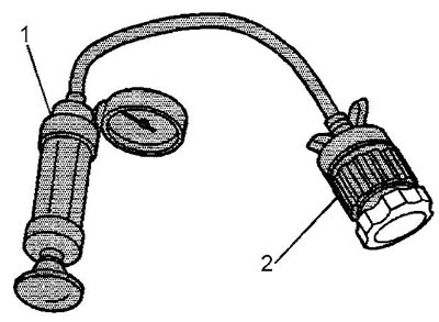1 - Hűtőrendszer tesztelő, 2 - Hűtősapka adapter