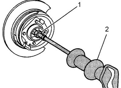 2. Редуктор 8,6 дюймов: с помощью съемника (1) и инерционного молотка (2) удалите сальник и…