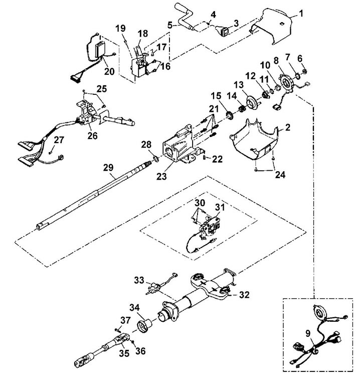 Стандартна кормилна колона със скоростен лост. 1 - Upper housing, 2 - Lower housing, 3 - Gear shift…