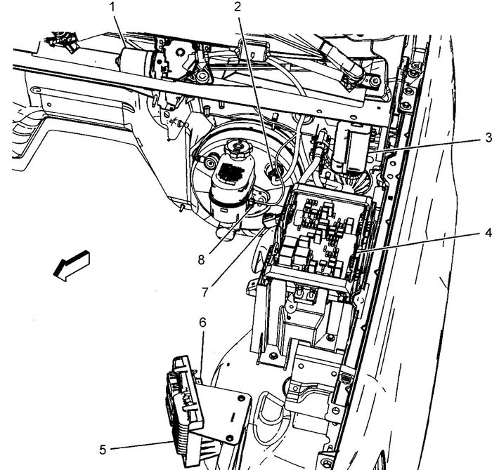 GMT900. A motortér bal oldala. 1 - ablaktörlő motor, 2 - fékrásegítő, 3 - ablakmosó folyadék…