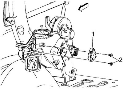 Modellek 2007 óta (Delphi). 1 - szervohajtás a szellőzési módok váltásához, 2 - csavar.