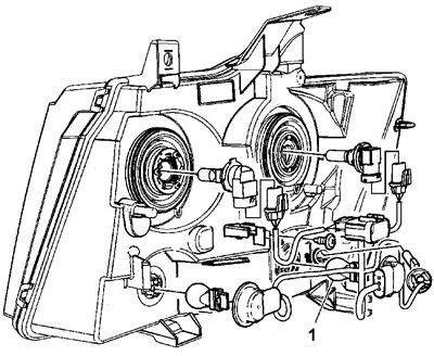3. Извлеките лампу (1).