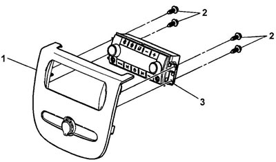 1. Снимите фасетку центральной консоли (1).